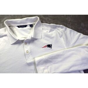 New England Patriots NFL Football White Long Sleeve Polo Shirt Men's Sz XLT Tall